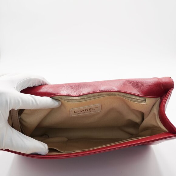 Pre-owned CHANEL Red Leather Quilted Boy Flap Bag Large - Picture 4 of 5